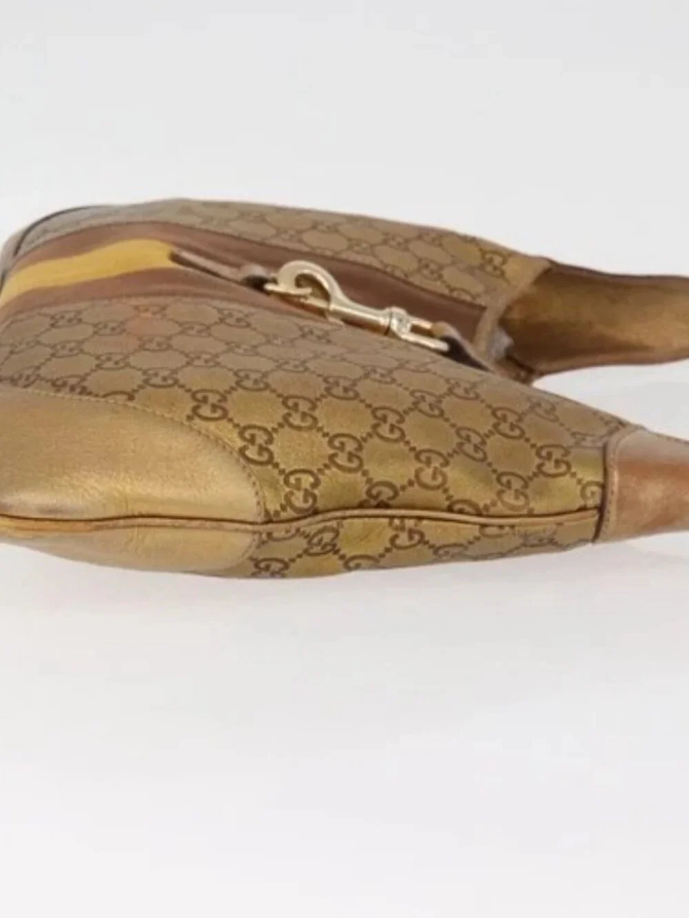 GUCCI GG Canvas Guccissima Sherry Line Bag Leather Gold 153029 Auth BAZ429